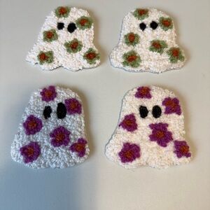 Ghost Mug Rug Coasters With Flowers - Set Of 4